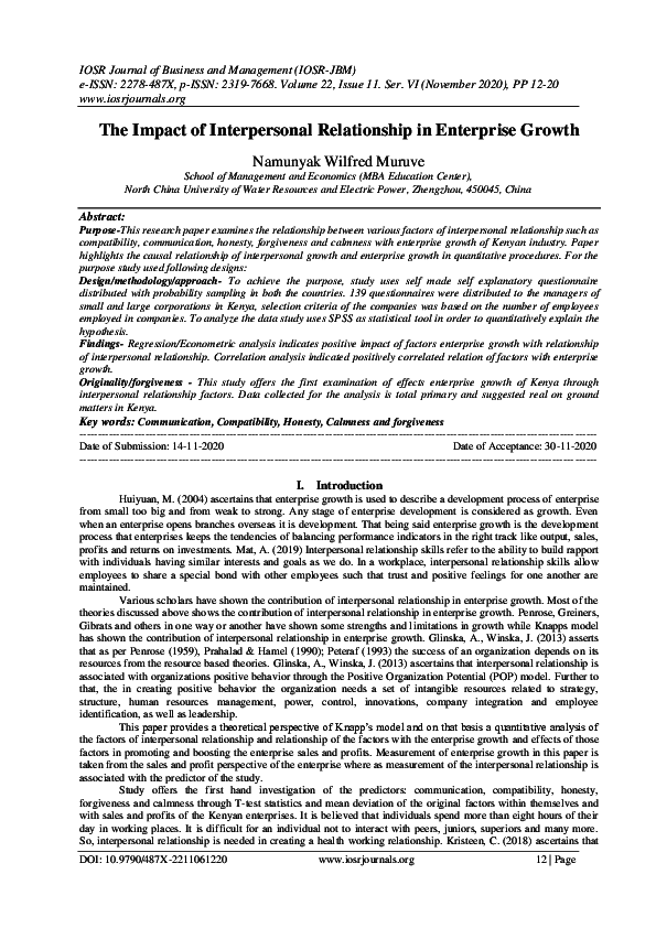 (PDF) The Impact of Interpersonal Relationship in Enterprise Growth