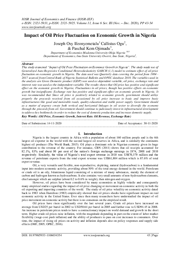 (PDF) Impact of Oil Price Fluctuation on Economic Growth in Nigeria