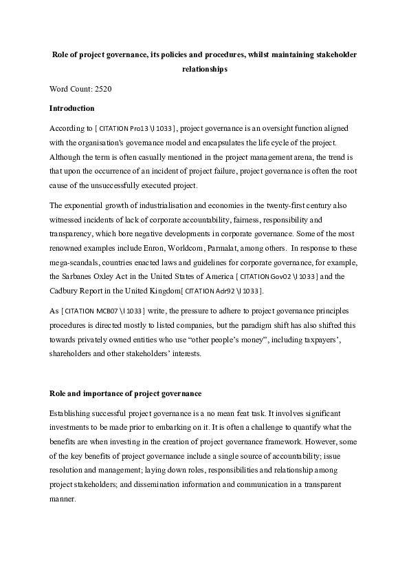 (DOC) Project Governance