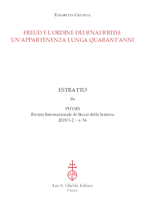 First page of “FREUD E L'ORDINE DEI B'NAI B'RITH: UN'APPARTENENZA LUNGA QUARANT'ANNI”