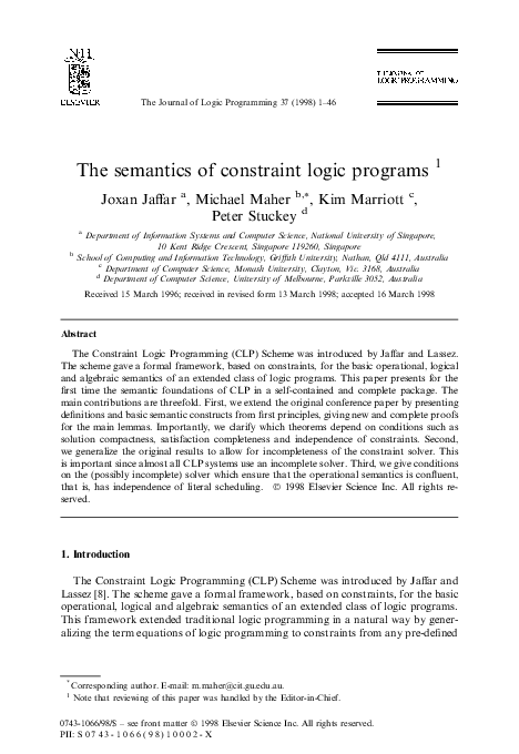 (PDF) The semantics of constraint logic programs