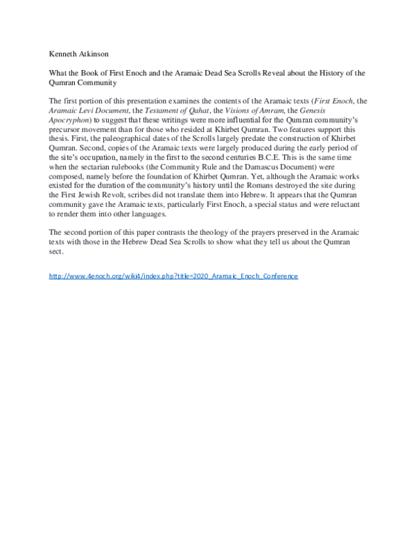(PDF) What the Book of First Enoch and the Aramaic Dead Sea Scrolls Reveal About the History of