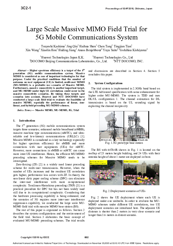(PDF) Large Scale Massive MIMO Field Trial for 5G Mobile Communications ...