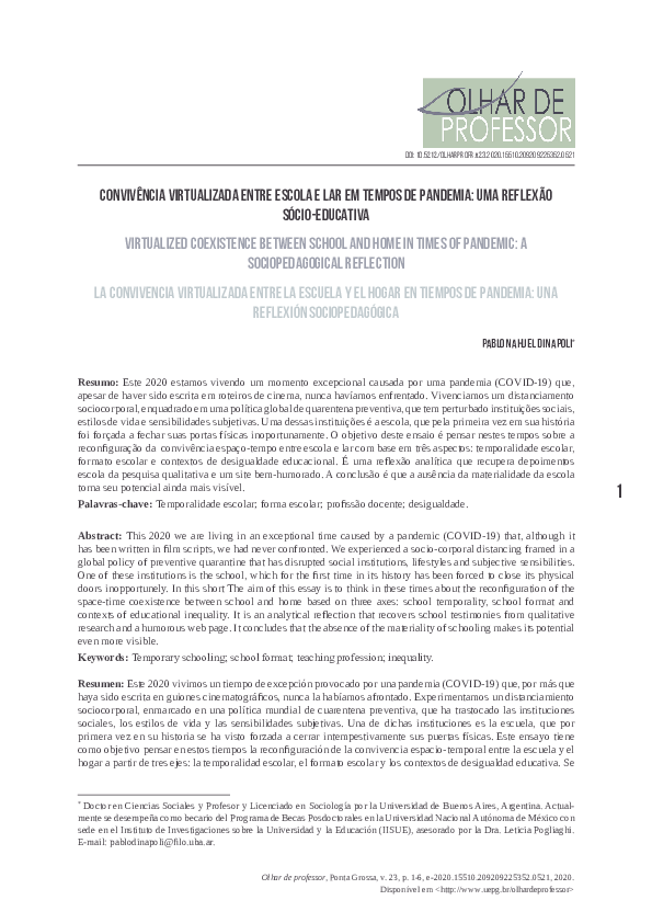 (PDF) LA CONVIVENCIA VIRTUALIZADA ENTRE LA ESCUELA Y EL HOGAR EN ...