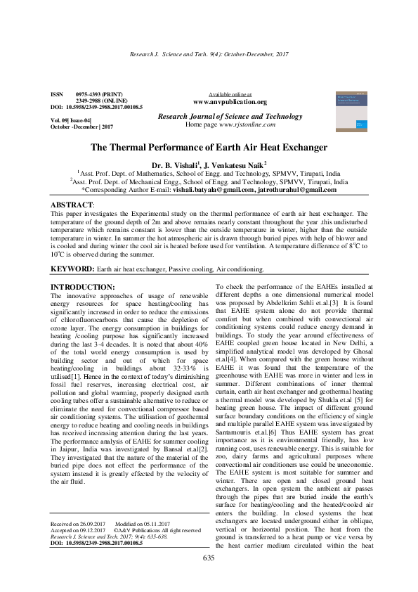 (PDF) The Thermal Performance of Earth Air Heat Exchanger