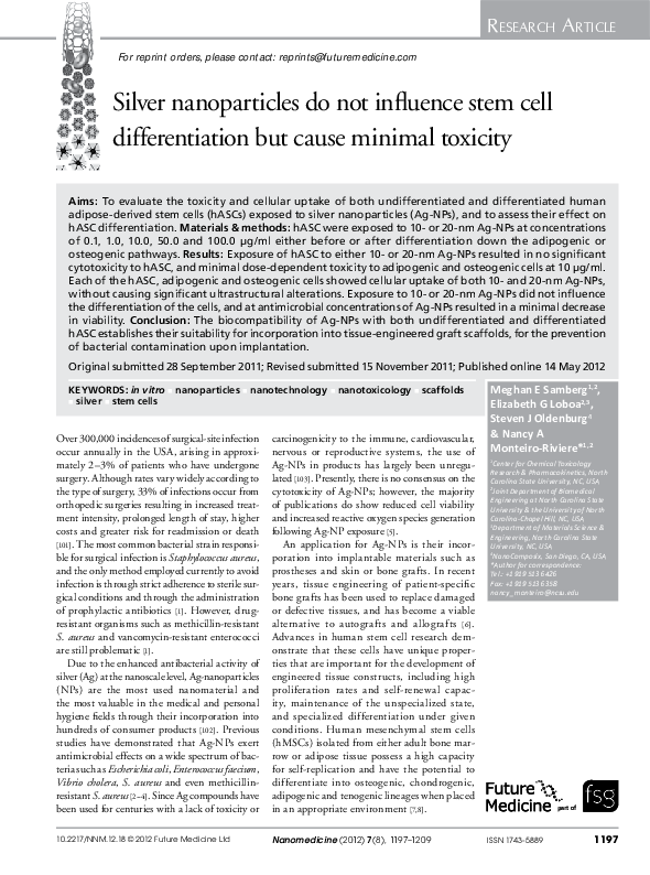 (PDF) Silver nanoparticles do not influence stem cell differentiation ...