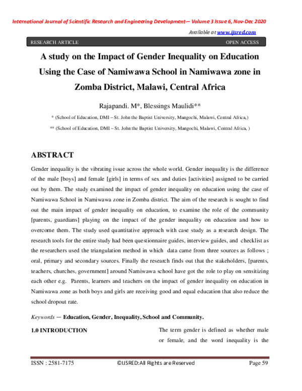 (PDF) A study on the Impact of Gender Inequality on Education Using the ...