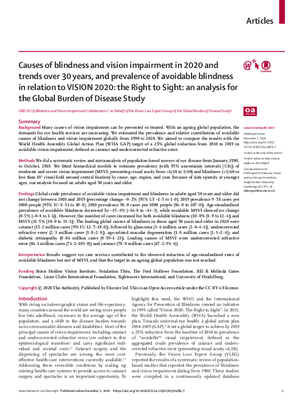 (PDF) Causes of blindness and vision impairment in 2020 and trends over ...