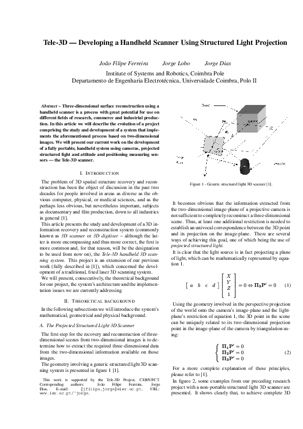 (PDF) Tele-3D - Developing a Handheld Scanner Using Structured Light ...