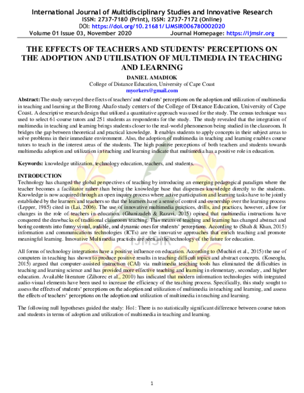 (PDF) THE EFFECTS OF TEACHERS AND STUDENTS’ PERCEPTIONS ON THE ADOPTION ...
