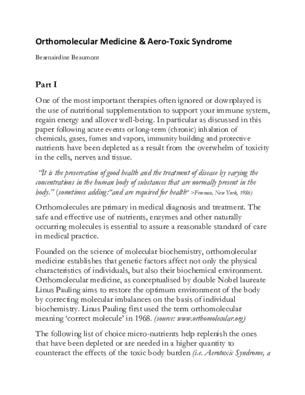(PDF) Orthomolecular Medicine & Aerotoxic Syndrome Part I