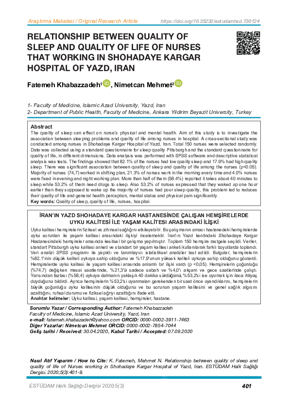 (PDF) RELATIONSHIP BETWEEN QUALITY OF SLEEP AND QUALITY OF LIFE OF ...