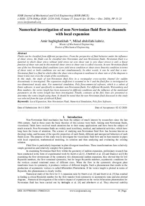 (PDF) Numerical investigation of non-Newtonian fluid flow in channels ...