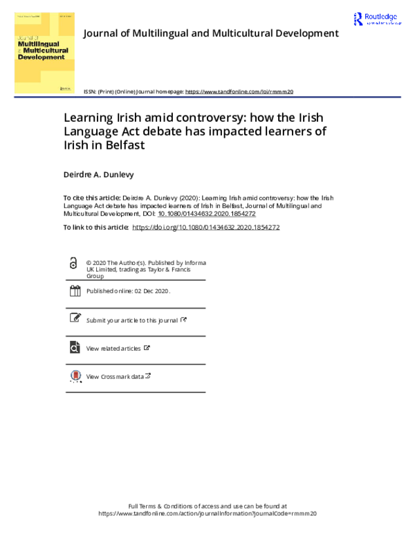 (PDF) Learning Irish amid controversy: how the Irish Language Act ...