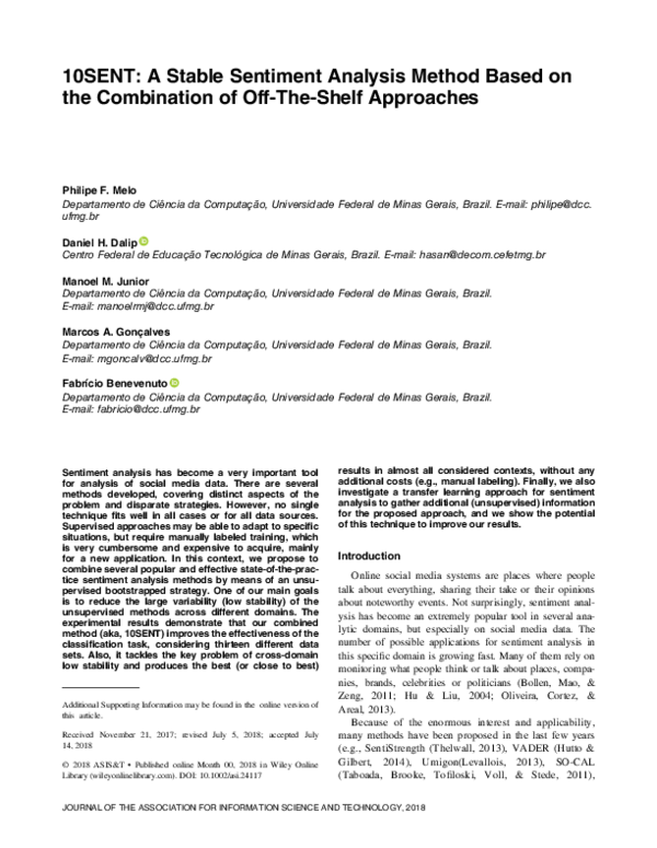 (PDF) 10SENT: A stable sentiment analysis method based on the ...