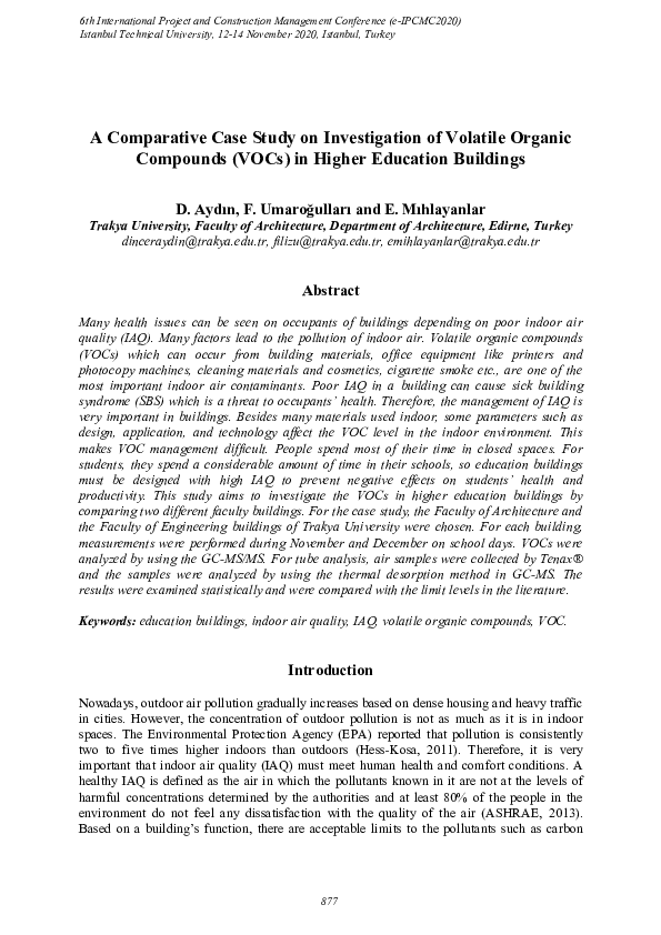 (PDF) A Comparative Case Study on Investigation of Volatile Organic ...