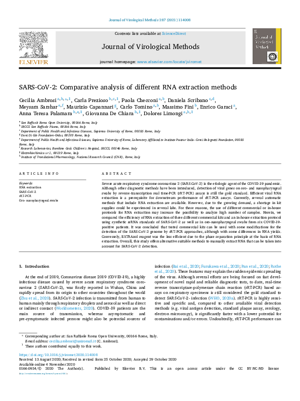 (PDF) SARS-CoV-2: Comparative analysis of different RNA extraction methods