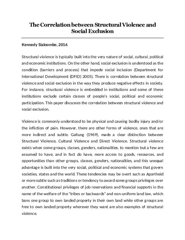 (PDF) The Correlation between Structural Violence and Social Exclusion