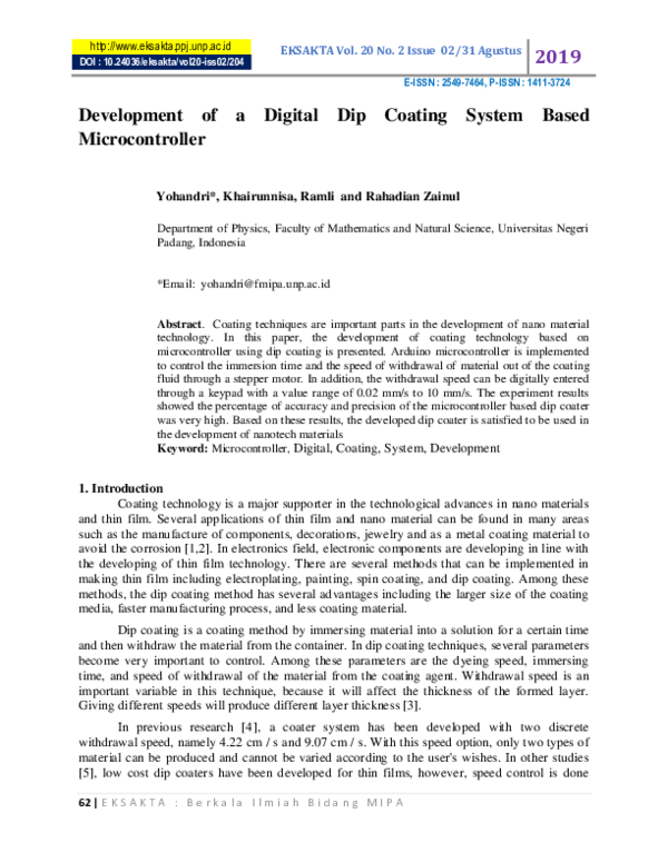 (PDF) Development of a Digital Dip Coating System Based Microcontroller
