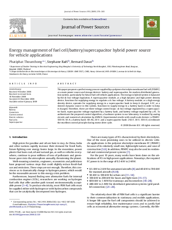 (PDF) Energy management of fuel cell/battery/supercapacitor hybrid ...
