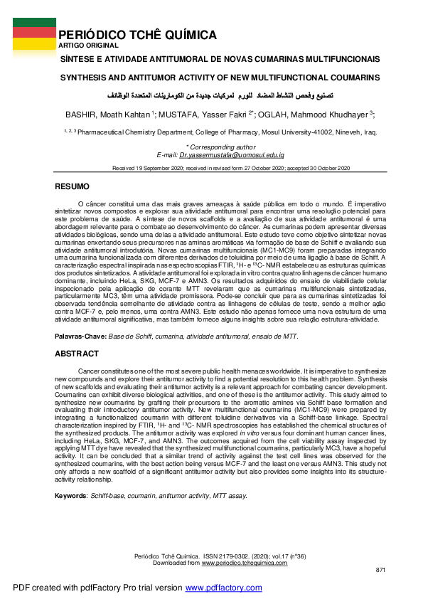 (PDF) Synthesis and antitumor activity of new multifunctional coumarins