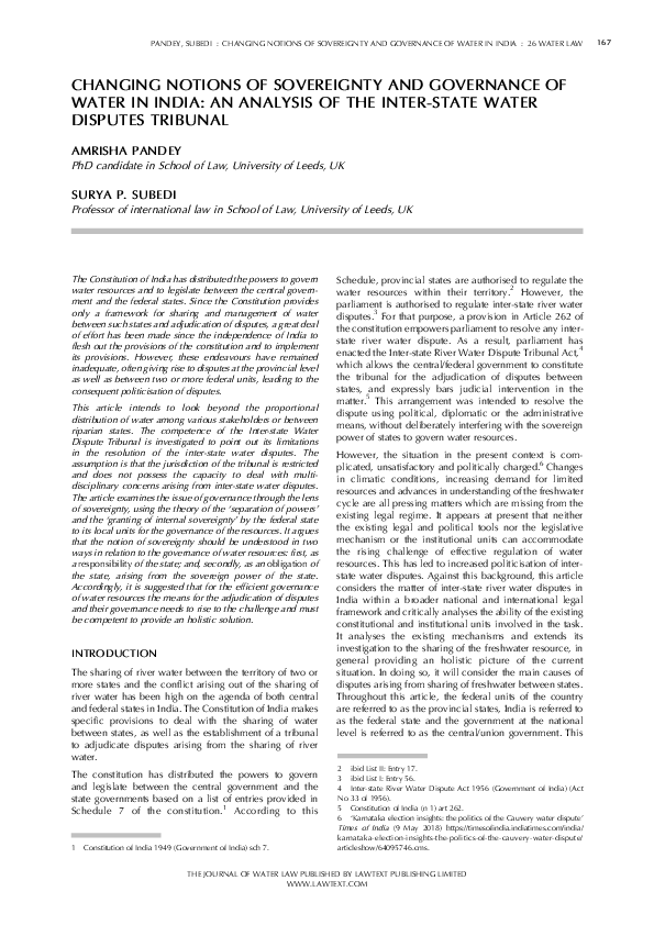 (PDF) CHANGING NOTIONS OF SOVEREIGNTY AND GOVERNANCE OF WATER IN INDIA ...