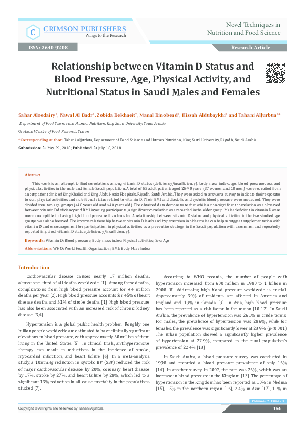 (PDF) Relationship between Vitamin D Status and Blood Pressure, Age ...