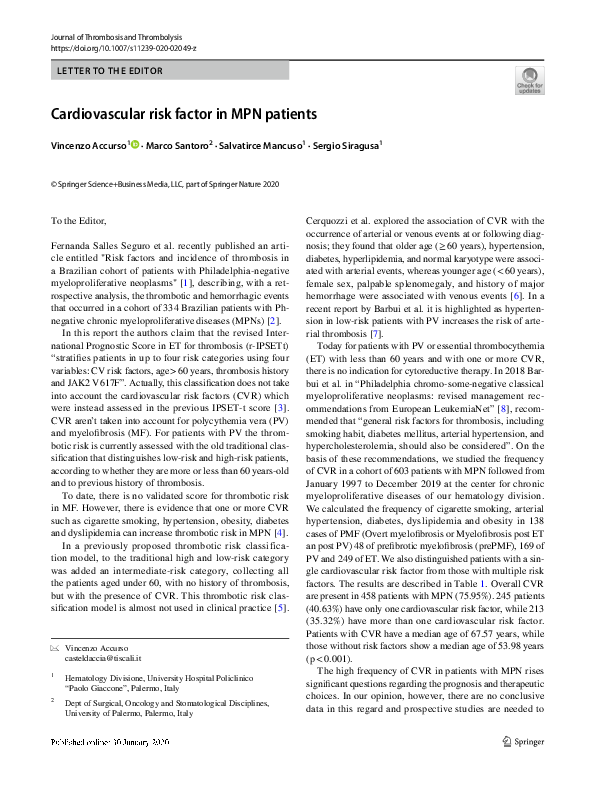 (PDF) Cardiovascular risk factor in MPN patients
