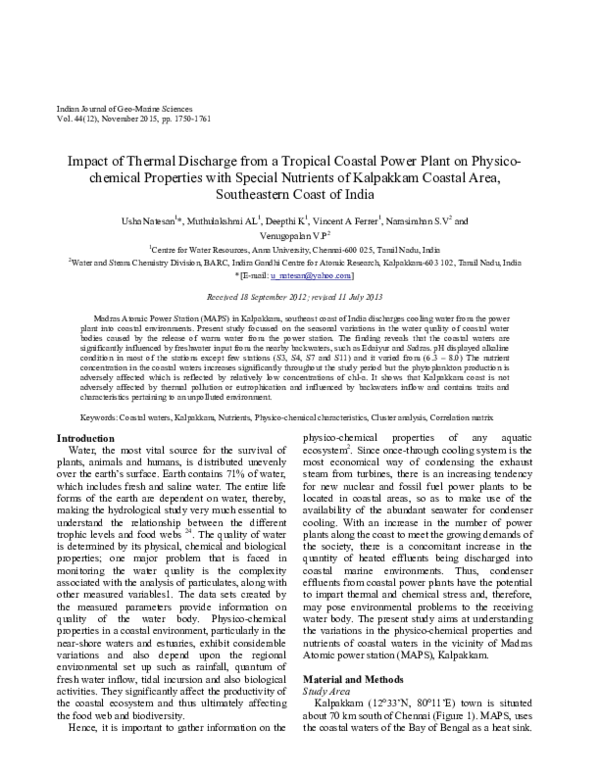 (PDF) Impact of Thermal Discharge from a Tropical Coastal Power Plant ...