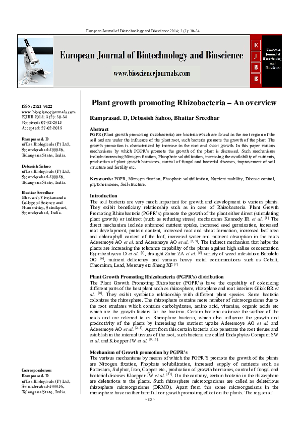 (PDF) Plant growth promoting Rhizobacteria -An overview