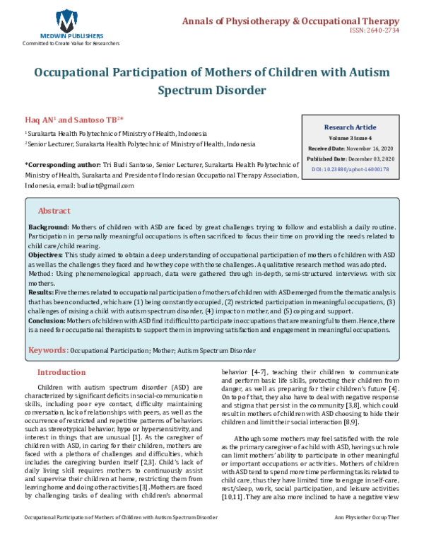 (PDF) Occupational Participation of Mothers of Children with Autism ...