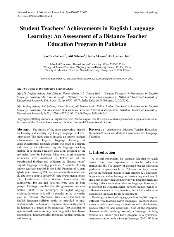 (PDF) Student Teachers' Achievements in English Language Learning: An ...