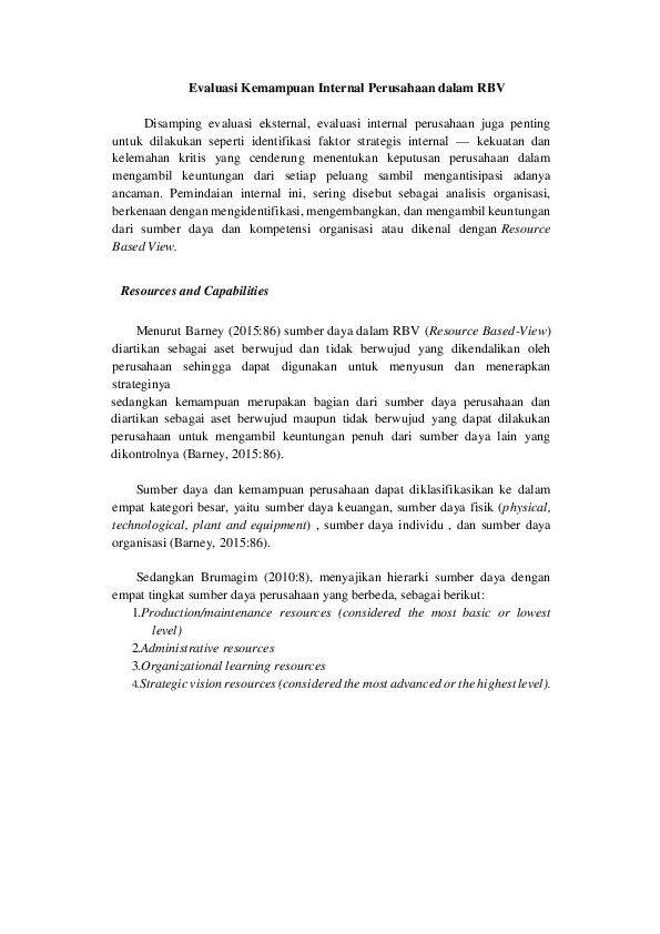 (PDF) Evaluasi Kemampuan Internal Perusahaan dalam RBV