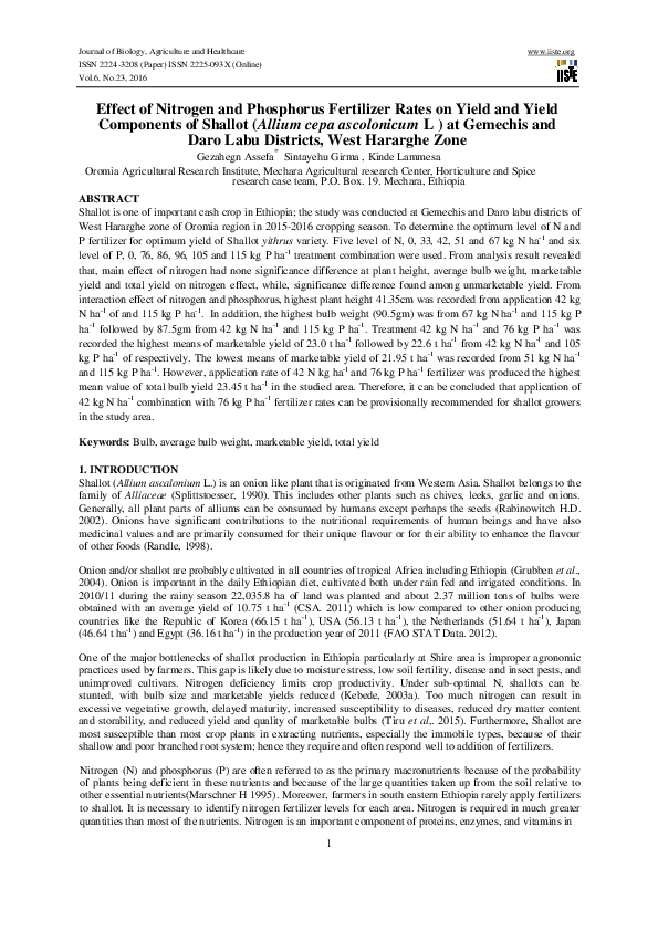 (PDF) Effect of Nitrogen and Phosphorus Fertilizer Rates on Yield and ...