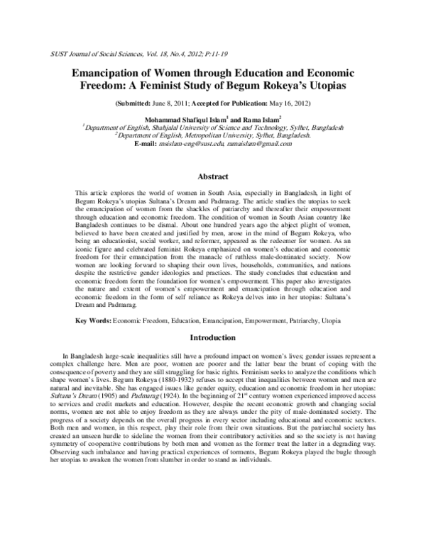 (PDF) Emancipation of Women through Education and Economic Freedom: A ...