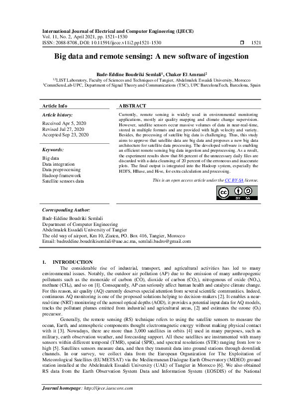 (PDF) Big data and remote sensing: A new software of ingestion