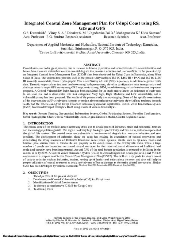 (PDF) Integrated Coastal Zone Management Plan for Udupi Coast using RS ...