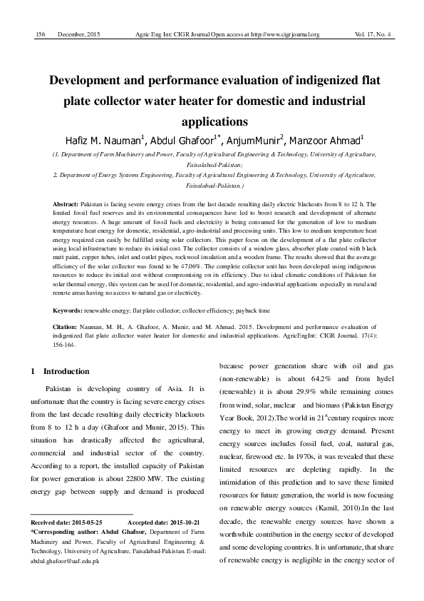 (PDF) Development and performance evaluation of indigenized flat plate ...