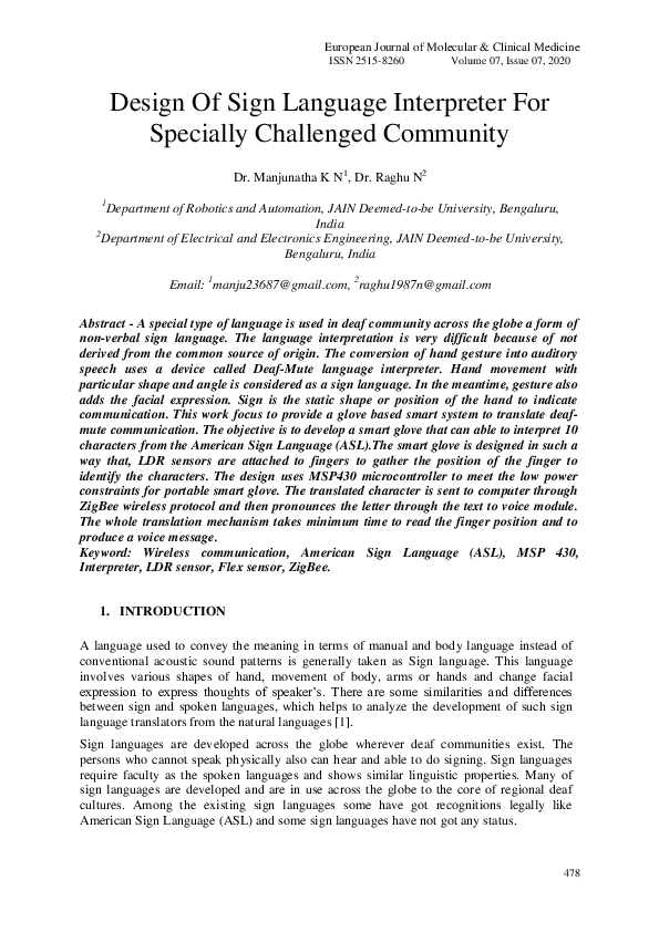 (PDF) Design Of Sign Language Interpreter For Specially Challenged ...