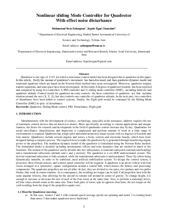 (PDF) Nonlinear sliding Mode Controller for Quadrotor With effect noise ...