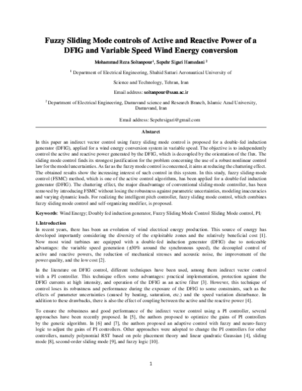 (PDF) Fuzzy Sliding Mode controls of Active and Reactive Power of a ...