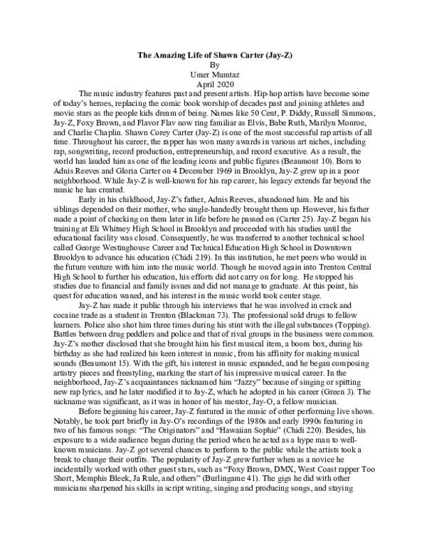 (DOC) The Amazing Life of Shawn Carter (JayZ) Umer Mumtaz Academia.edu