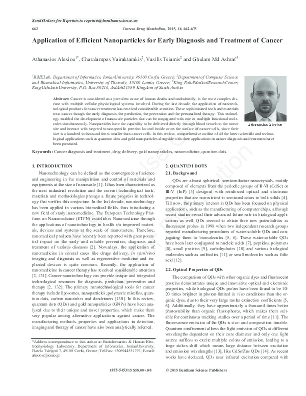 (PDF) Application of Efficient Nanoparticles for Early Diagnosis and ...