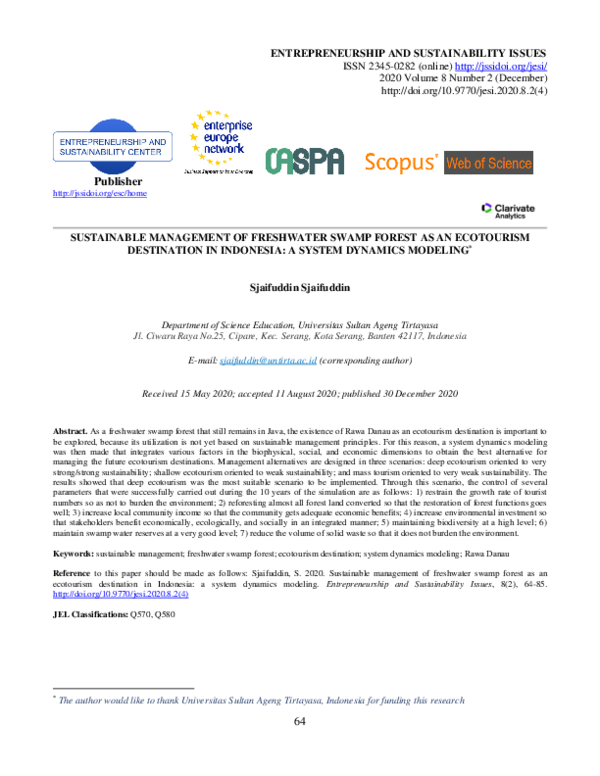 (PDF) SUSTAINABLE MANAGEMENT OF FRESHWATER SWAMP FOREST AS AN