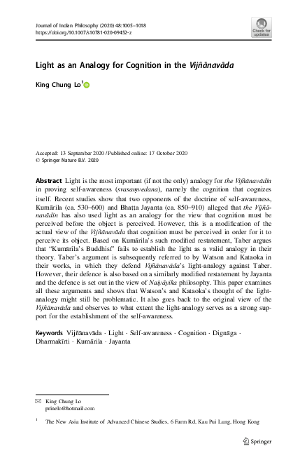 (PDF) Light as an Analogy for Cognition in the Vijñānavāda