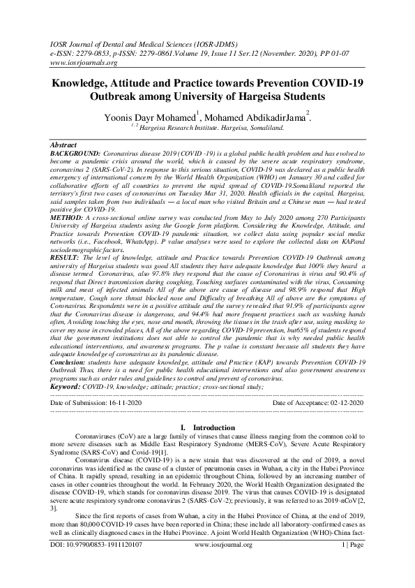 (PDF) Knowledge, Attitude and Practice towards Prevention COVID-19 ...