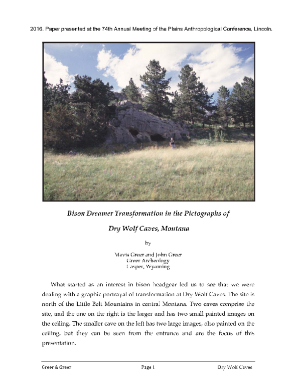 (PDF) Bison Dreamer Transformation in the Pictographs of Dry Wolf Caves ...