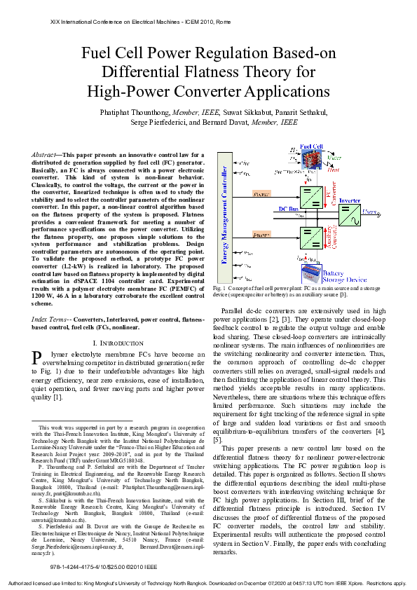 (PDF) Fuel cell power regulation based-on differential flatness theory ...