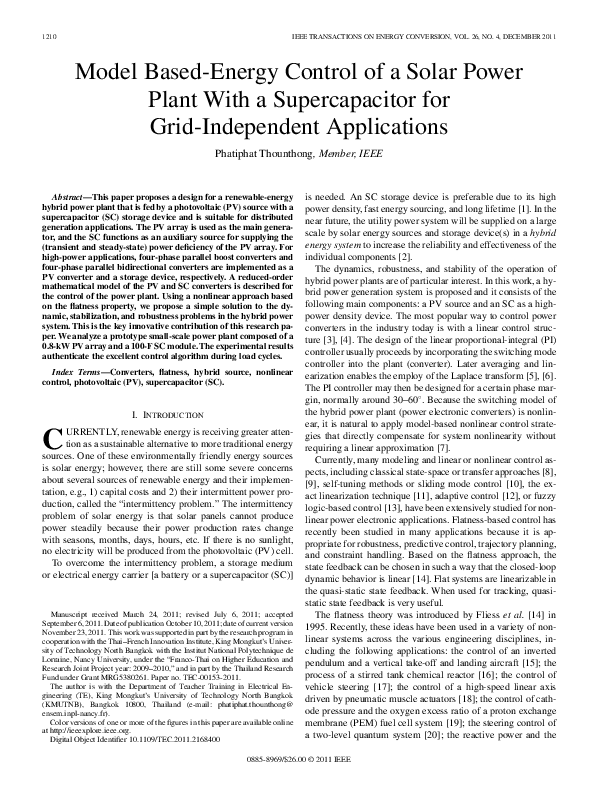 (PDF) Model Based-Energy Control of a Solar Power Plant With a ...