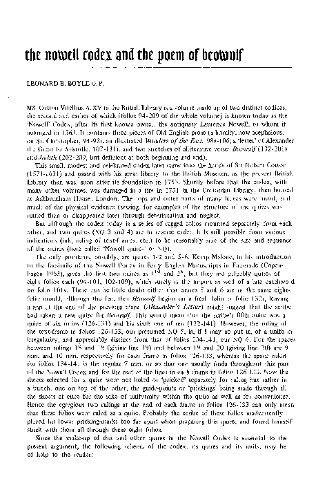(PDF) Leonard E. Boyle, “The Nowell Codex and the Poem of Beowulf,” in ...